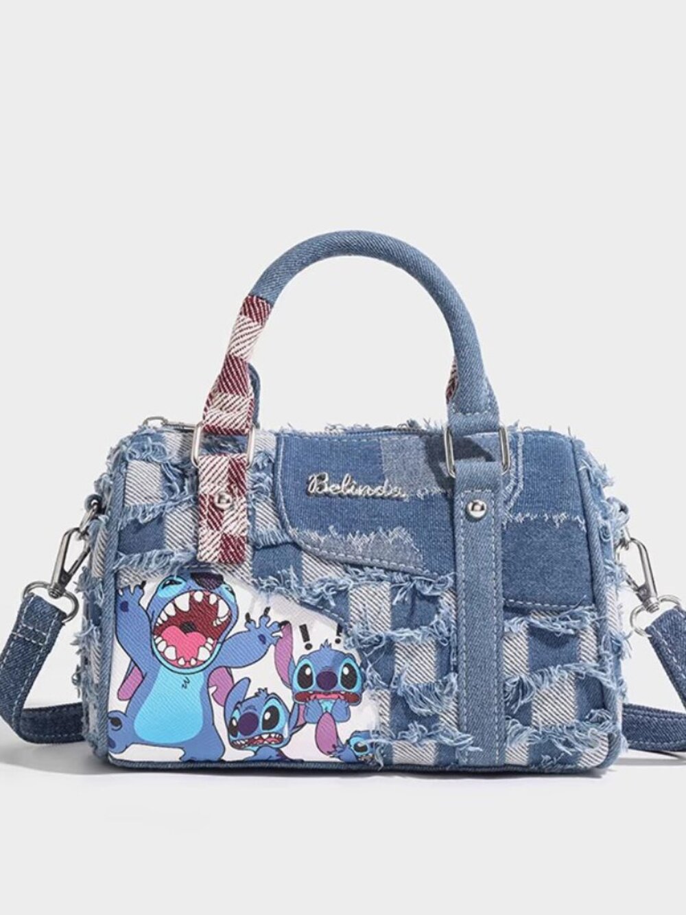 Distressed Denim Stitch Crossbody Bag | Y2K Frayed Denim Shoulder Purse